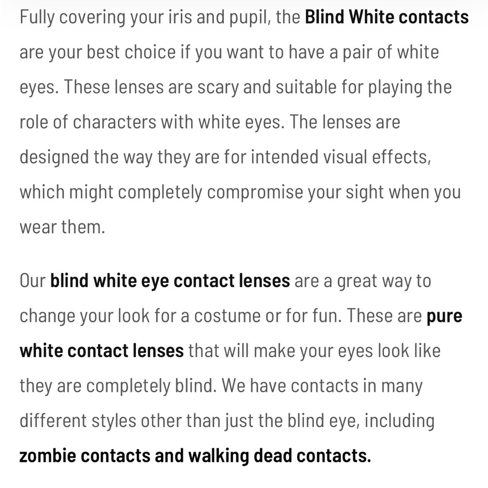Blind White Halloween Cosplay Eye Lens - Picture 4 of 5